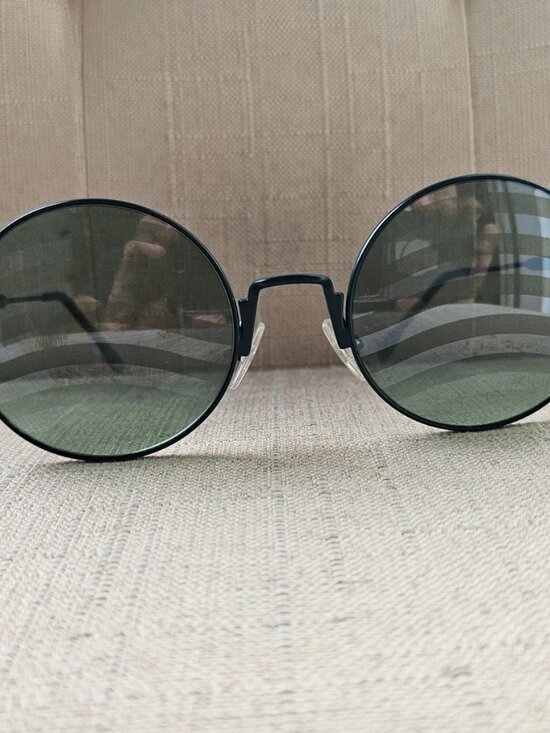 Fendi Women Sunglasses Green Tone Metal Frame Round Eyewear waves Made in Italy main image 6